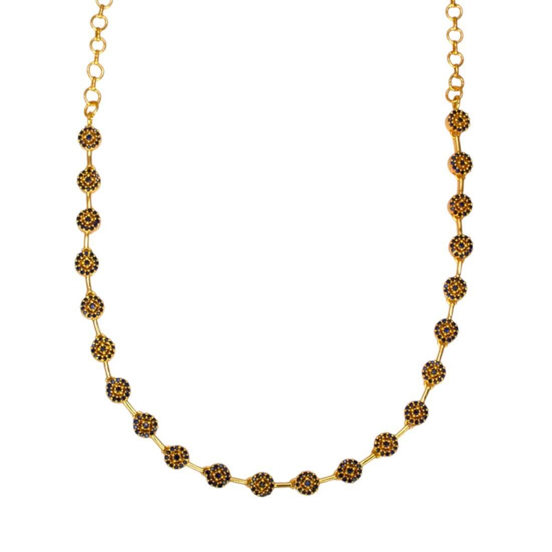 Marvelous Gold Plated Round Stone Necklace featuring black stones and an adjustable chain for women and girls.