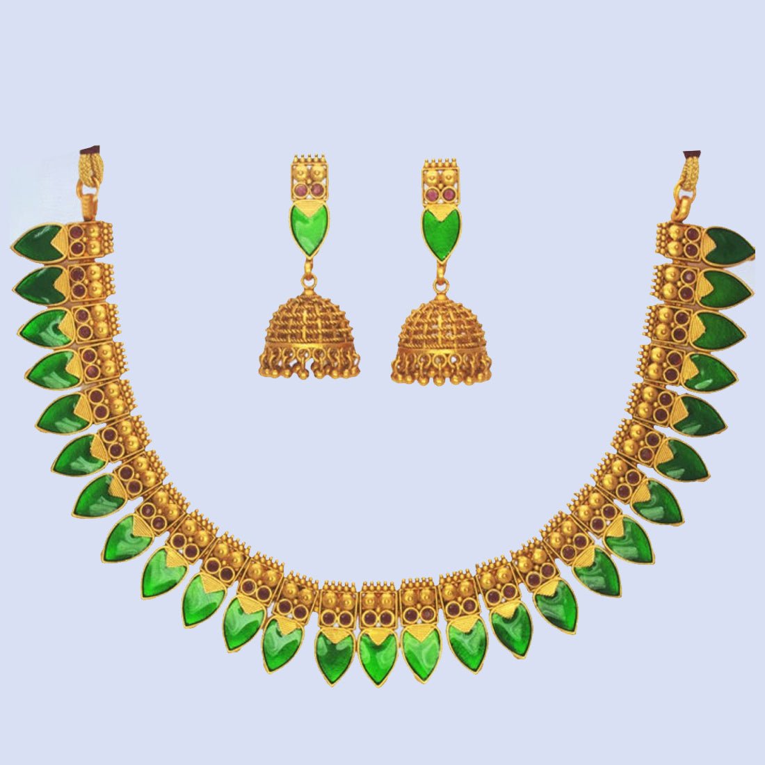 Matte Finish Kerala Style Ruby Green Nagapadam Choker Set - K Supreme