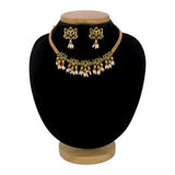 Matte Gold Finish Kemp and Pearls Lotus Necklace Set - K Supreme