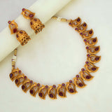 Matte Gold Plated Ruby Stone Peacock Necklace With Jhumka - K Supreme