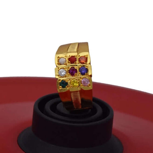 Men's Gold-plated Navaratna Finger Ring