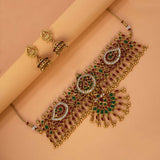 Multi - Colour Kemp Antique Choker with Lakshmi Jhumkas - K Supreme