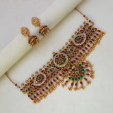 Multi - Colour Kemp Antique Choker with Lakshmi Jhumkas - K Supreme