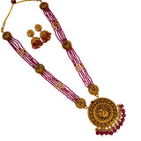 Multi - Strand Pink Hydro Beads Lakshmi Long Necklace Set - K Supreme