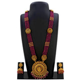 Multi - Strand Pink Hydro Beads Lakshmi Long Necklace Set - K Supreme