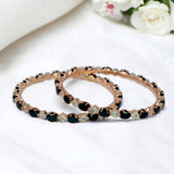 Oval Black and Square White CZ Rose Gold Plated Bangles