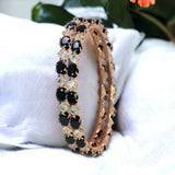 Oval Black and Square White CZ Rose Gold Plated Bangles