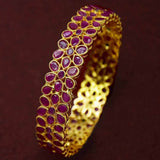 Party Wear Gold Plated Floral Stone Bangle For Women - K Supreme