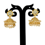Pearls Hanging Gold Plated White Stone Floral Jhumka - KSupreme
