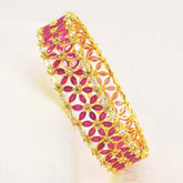 Premium Fashion Gold Plated Floral Broad Ruby Bangle