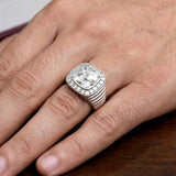 Premium Silver Plated Gent's CZ Stone Finger Ring showcased on a hand, featuring a sparkling stone setting and elegant design.