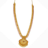 Ravishing Gold Plated Net Ruby Pendant Long Necklace - KSupreme