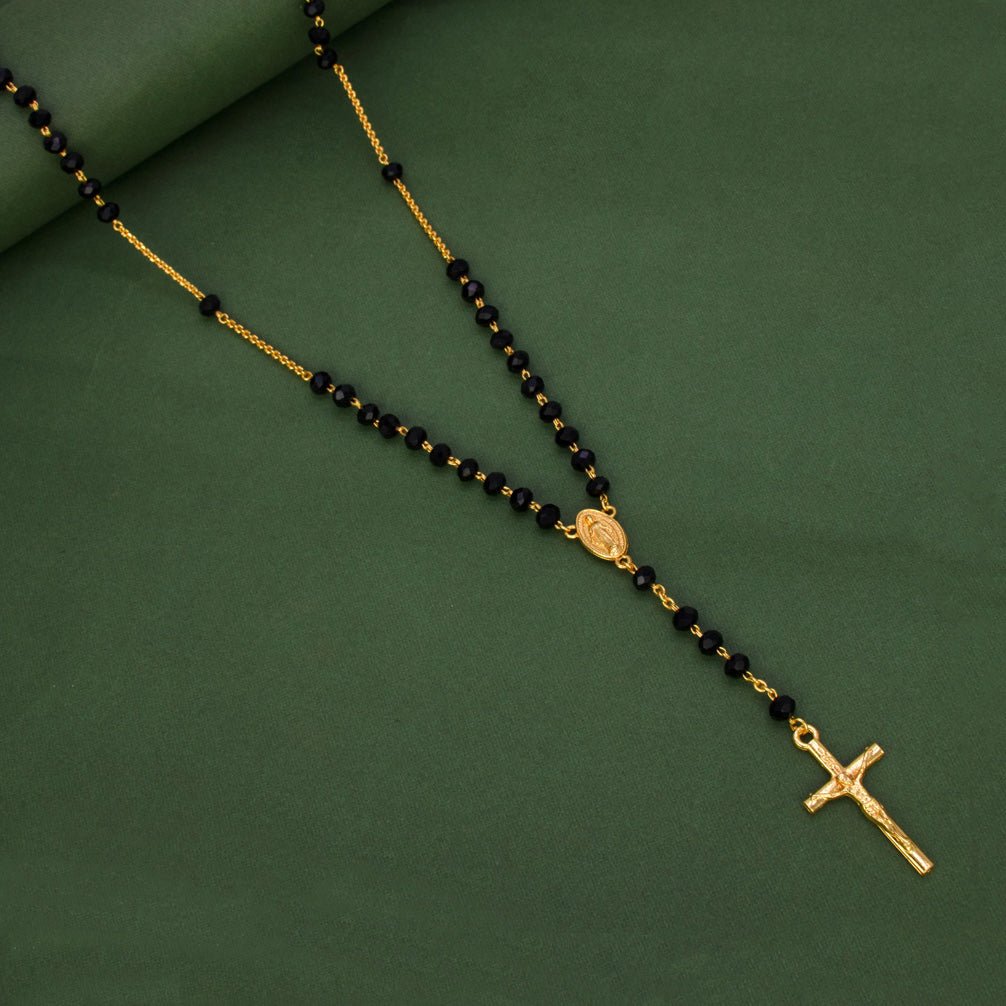 Religious Black Crystal Rosary Cross Chain - KSupreme