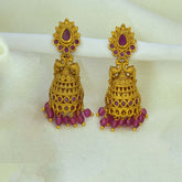 Small Antique Gold Plated Twin Peacock Stone Jhumka Earrings - K Supreme