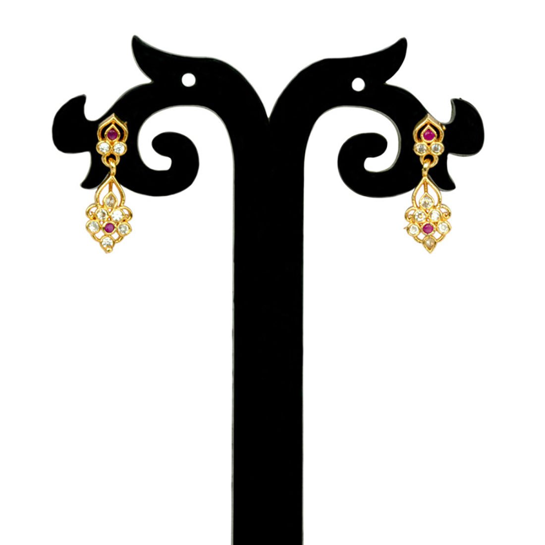 Small Gold Plated CZ Ruby Drop Earrings For Girls - K Supreme