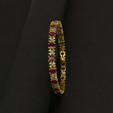 Sparkling Gold Plated Floral CZ Ruby Bangle - K Supreme