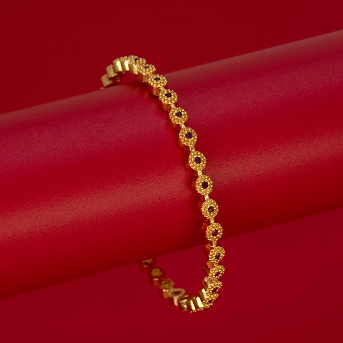 Splendid Gold Plated Round Design Stone Bangle - KSupreme