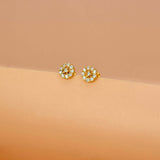 Splendid Small Gold Plated Round CZ Floral Stud Earrings - K Supreme