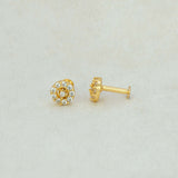Splendid Small Gold Plated Round CZ Floral Stud Earrings - K Supreme