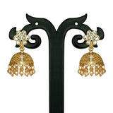 Stunning Gold Plated Floral White Stone Jhumka Earrings - K Supreme
