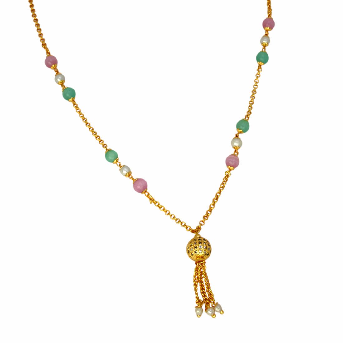 Stunning Gold Plated Pastel Beads CZ Pendant Chain - KSupreme