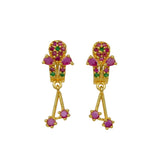 Stunning Gold Plated Ruby Emerald Floral Drop Earrings - KSupreme