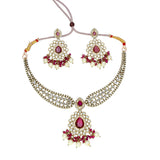 Stunning Wine Red Stone American Diamond Necklace Set - K Supreme