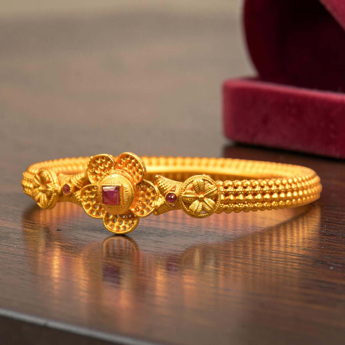 Style Club Matte Gold Plated Floral Kada Bangle - K Supreme