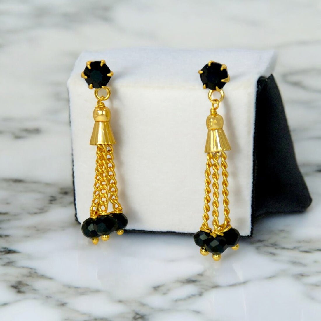 Stylish Black crystal chain tassels drop earrings - KSupreme