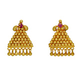 Stylish Gold Plated Beads Hanging Triangle Ruby Ear Studs