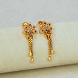 Stylish Gold Plated Box Chain Tassels Floral Stone Earrings - K Supreme