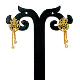 Stylish Gold Plated Box Chain Tassels Stone Earrings - Ruby Emerald