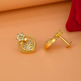 Stylish Gold Plated Floral Heart CZ Stud Earrings - K Supreme