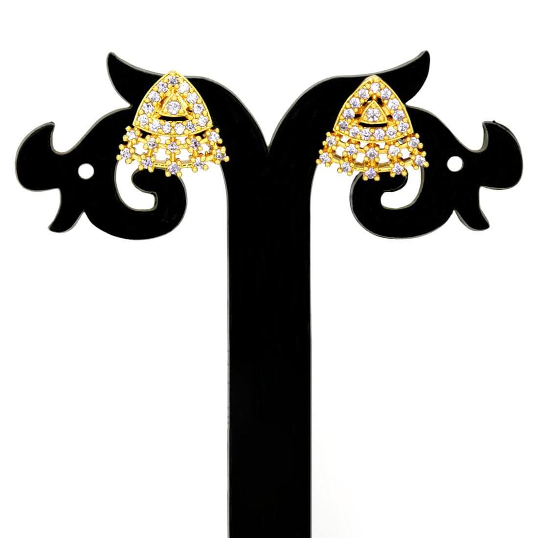 Stylish Gold - Plated Triangle Fan Stone Stud Earrings - KSupreme