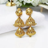 Stylish Gold Plated Two Step Filigree Jhumka Earrings - KSupreme