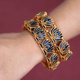 Stylish Matte Gold Plated Lotus Enamel Bangle - KSupreme