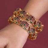Stylish Matte Gold Plated Lotus Enamel Bangle - KSupreme