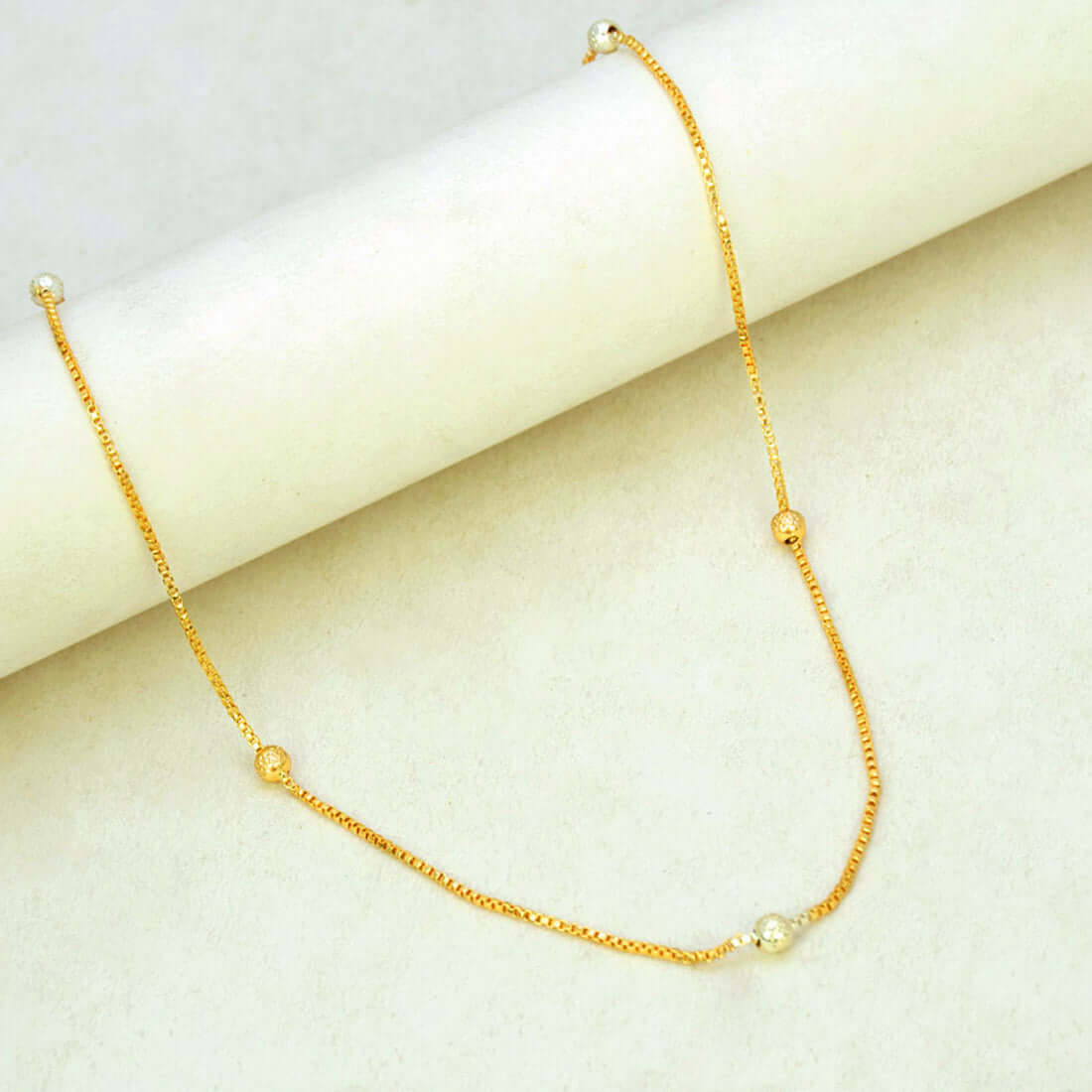 Thin Two - tone Beads Gold Plated Box Chain For Kids - K Supreme