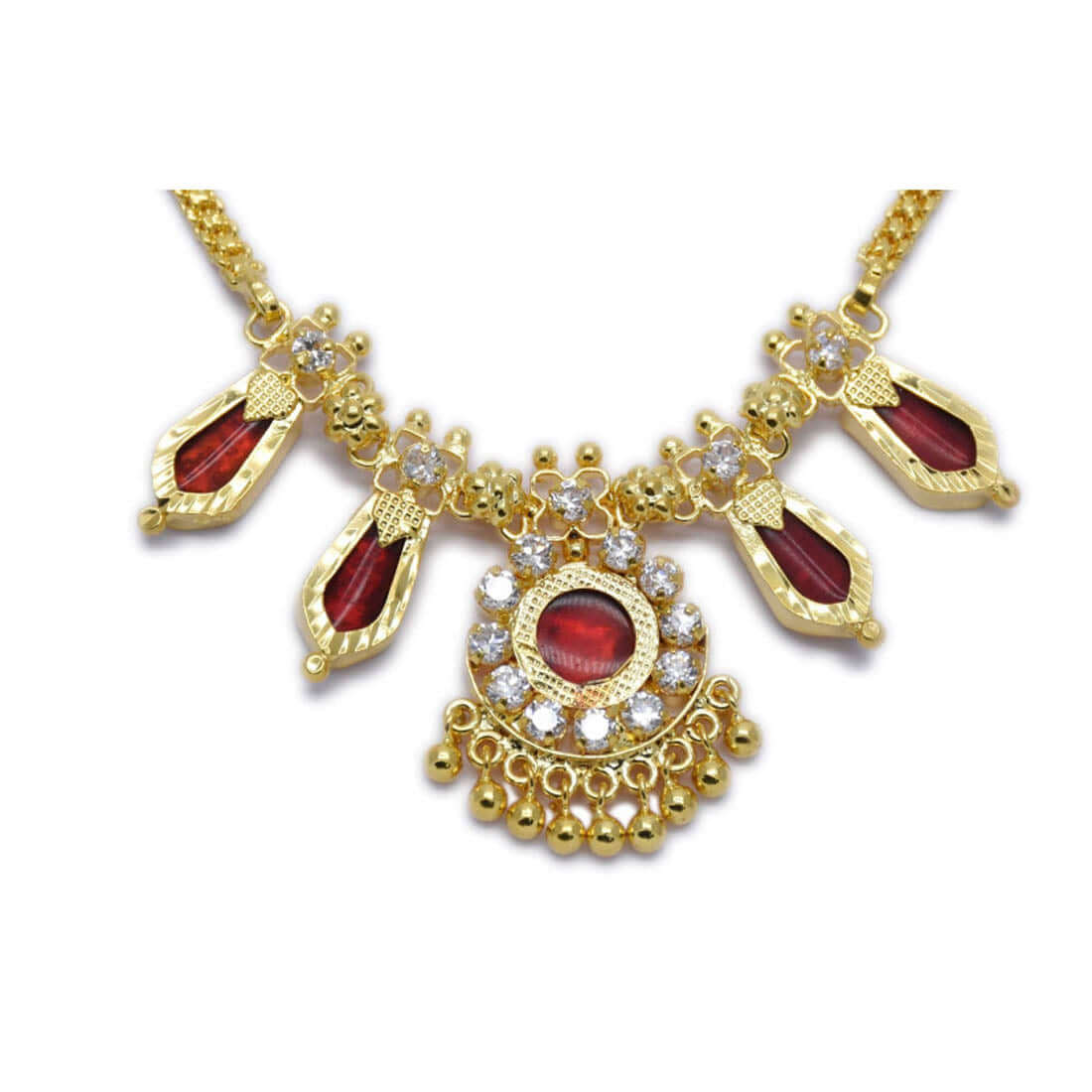 Traditional Double Nagapadam Necklace - Red