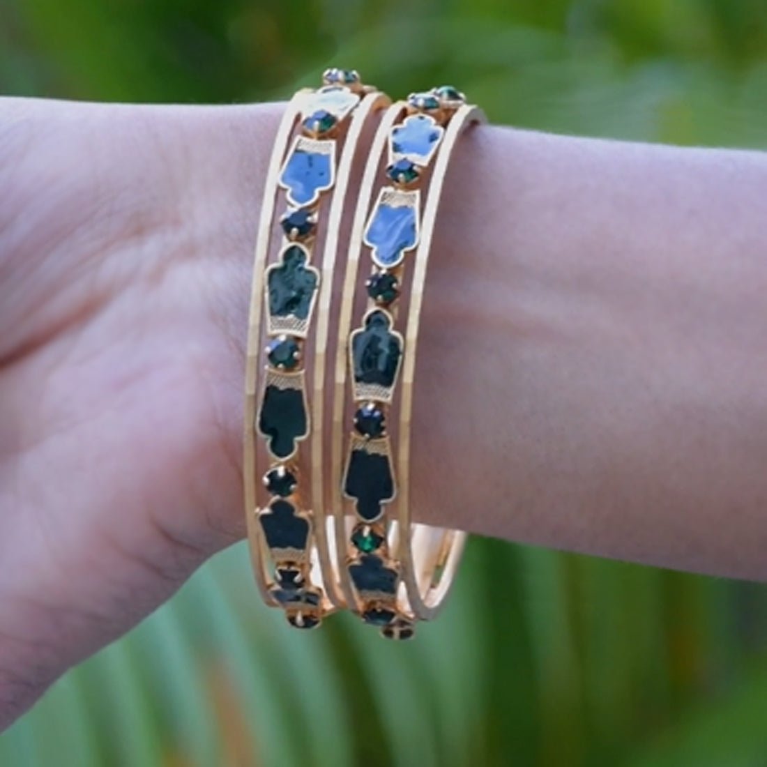 Traditional Gold Plated Green Enamel Nagapadam Style Bangle - KSupreme