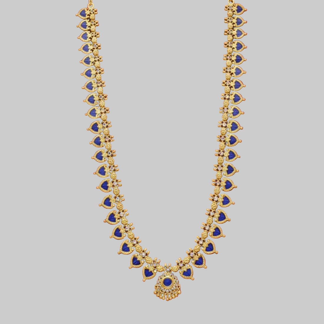 Traditional Kerala Blue Palakka Mala Long Chain Haram - K Supreme