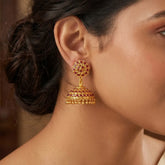 Traditional One Gram Gold Plated Ruby Jhumkas