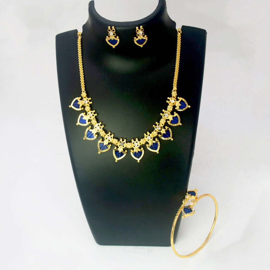 Traditional Palakka Necklace with Bangle Combo Set - Blue