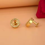Trendy Gold Plated Circular Cubic Zirconia Ear Studs - K Supreme
