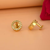 Trendy Gold Plated Circular Cubic Zirconia Ear Studs - K Supreme