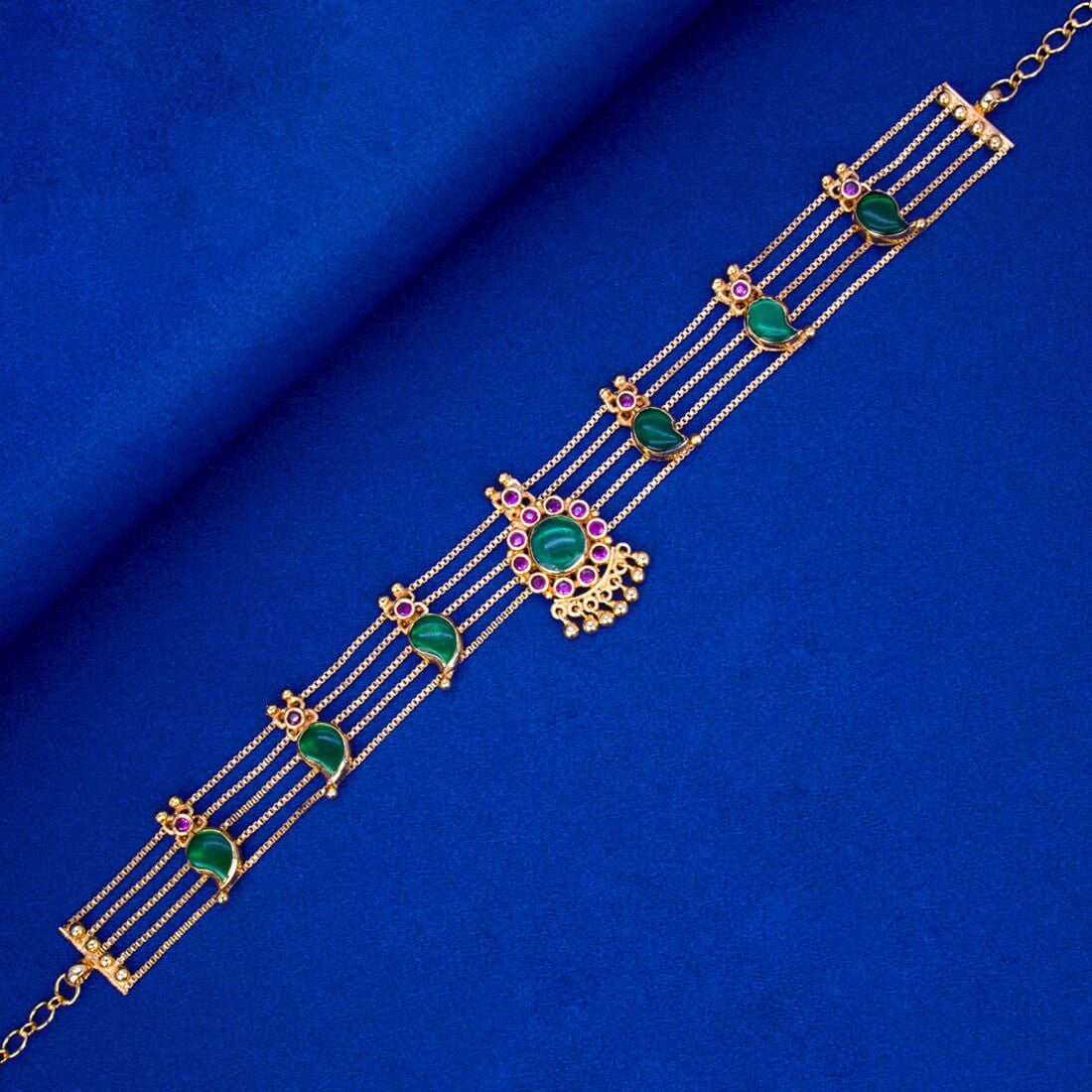 Trendy Gold Plated Green Mango Ruby Choker Set - K Supreme