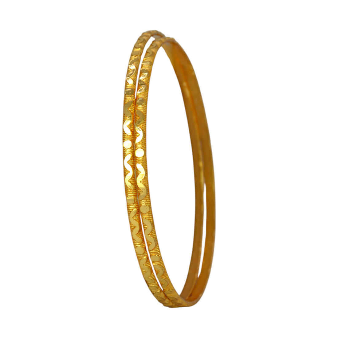 Trendy Gold-Plated Wavy Pattern Bangles showcasing an elegant design with a refined golden finish.