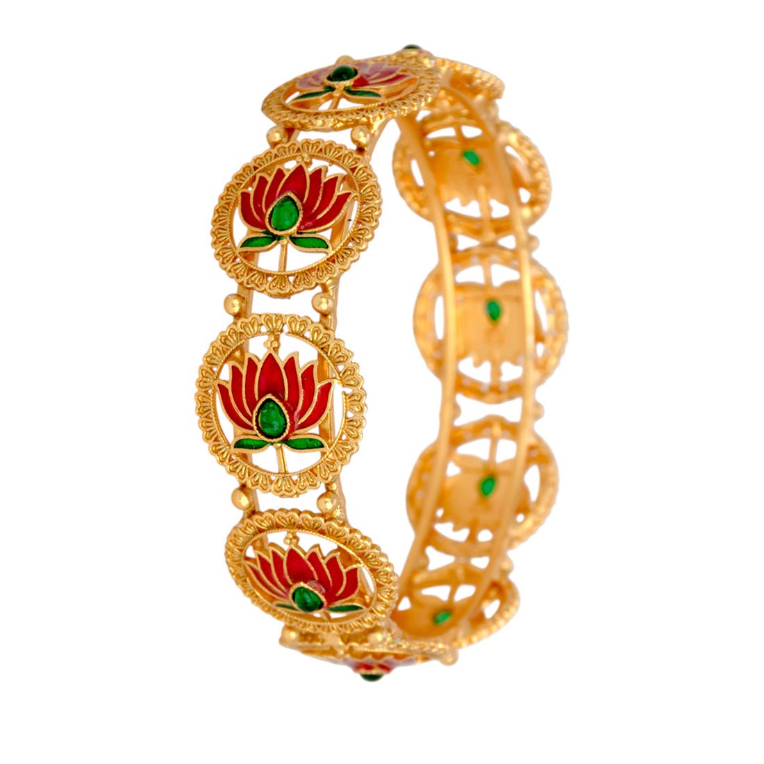 Trendy Matte Gold Plated Lotus Enamel Bangle - KSupreme