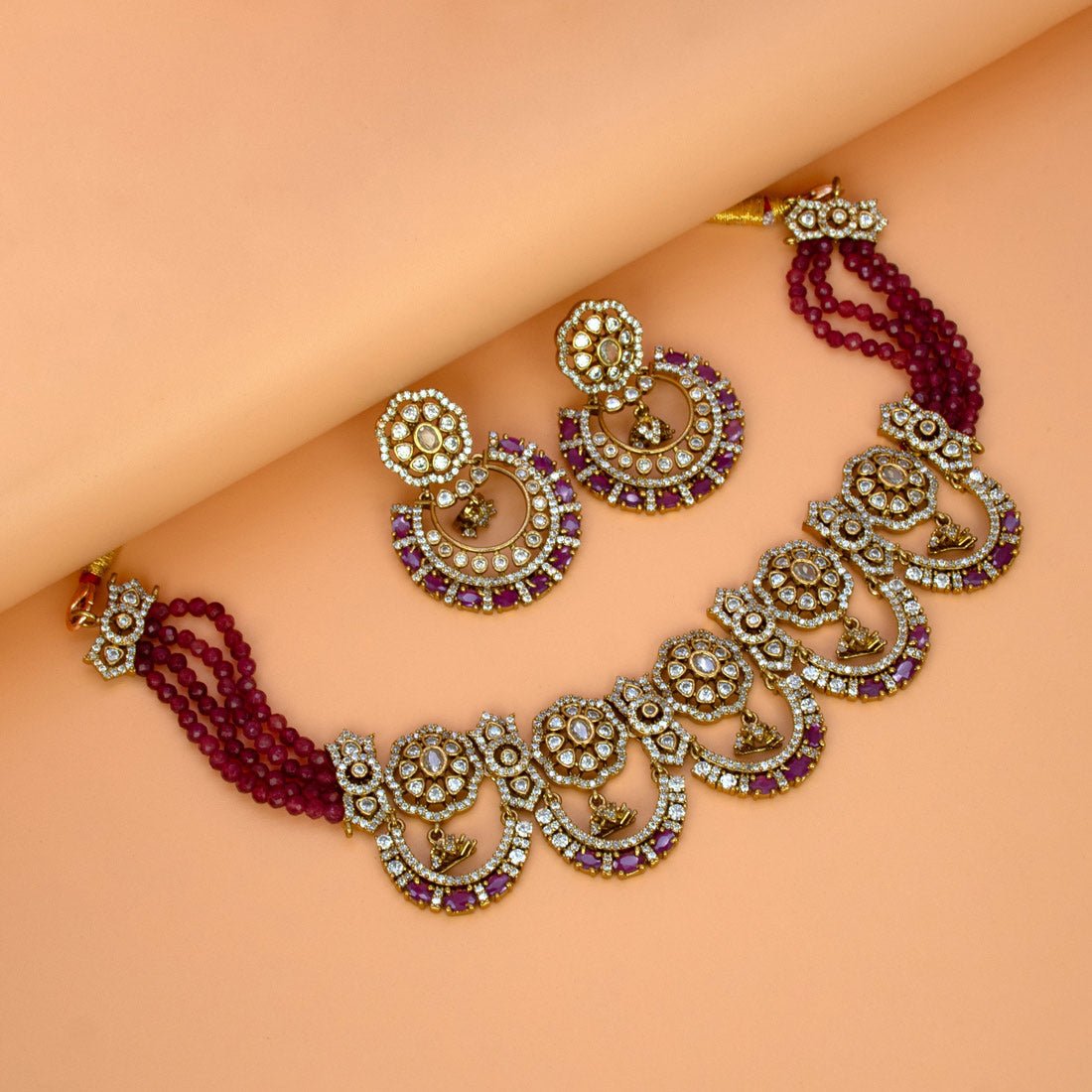 Victorian Antique Finish Ruby CZ Choker Set - KSupreme