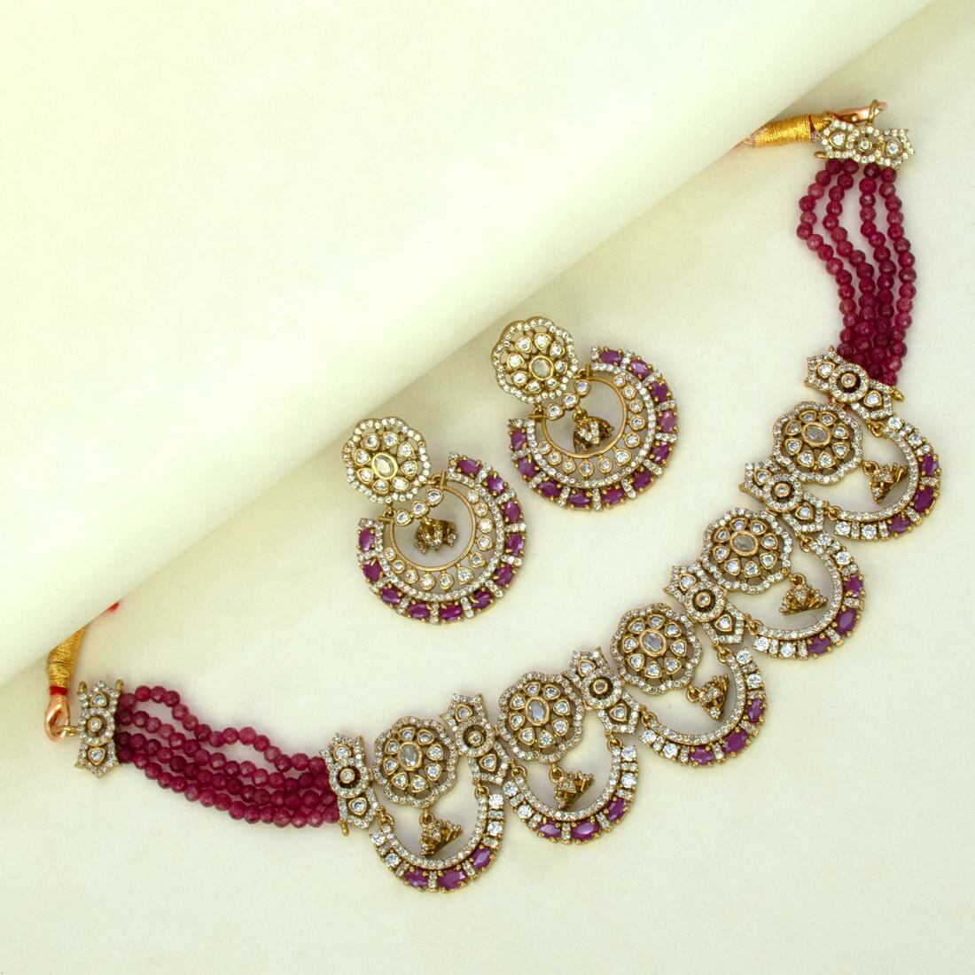 Victorian Antique Finish Ruby CZ Choker Set - KSupreme